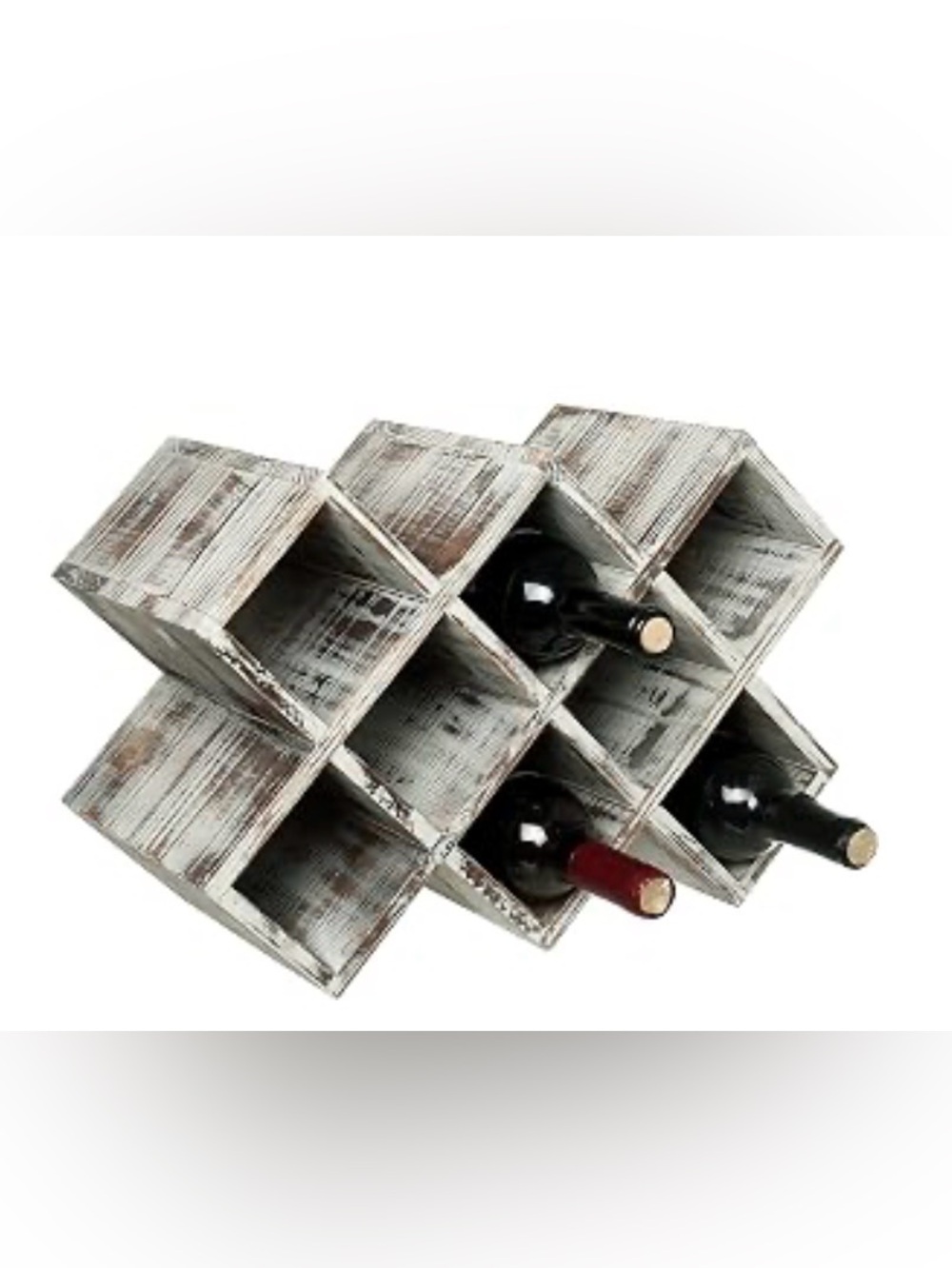 Rustic Whitewashed Wooden Wine Rack - 8 Bottle Organizer